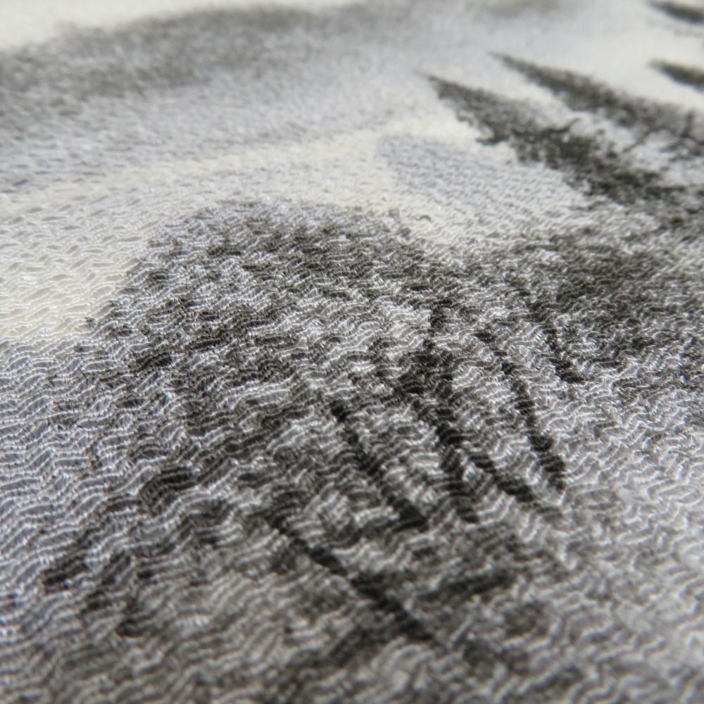 名古屋帯 染帯 正絹 風景柄 水墨画調 お太鼓柄 白x黒 縮緬 カジュアル 長さ369cm