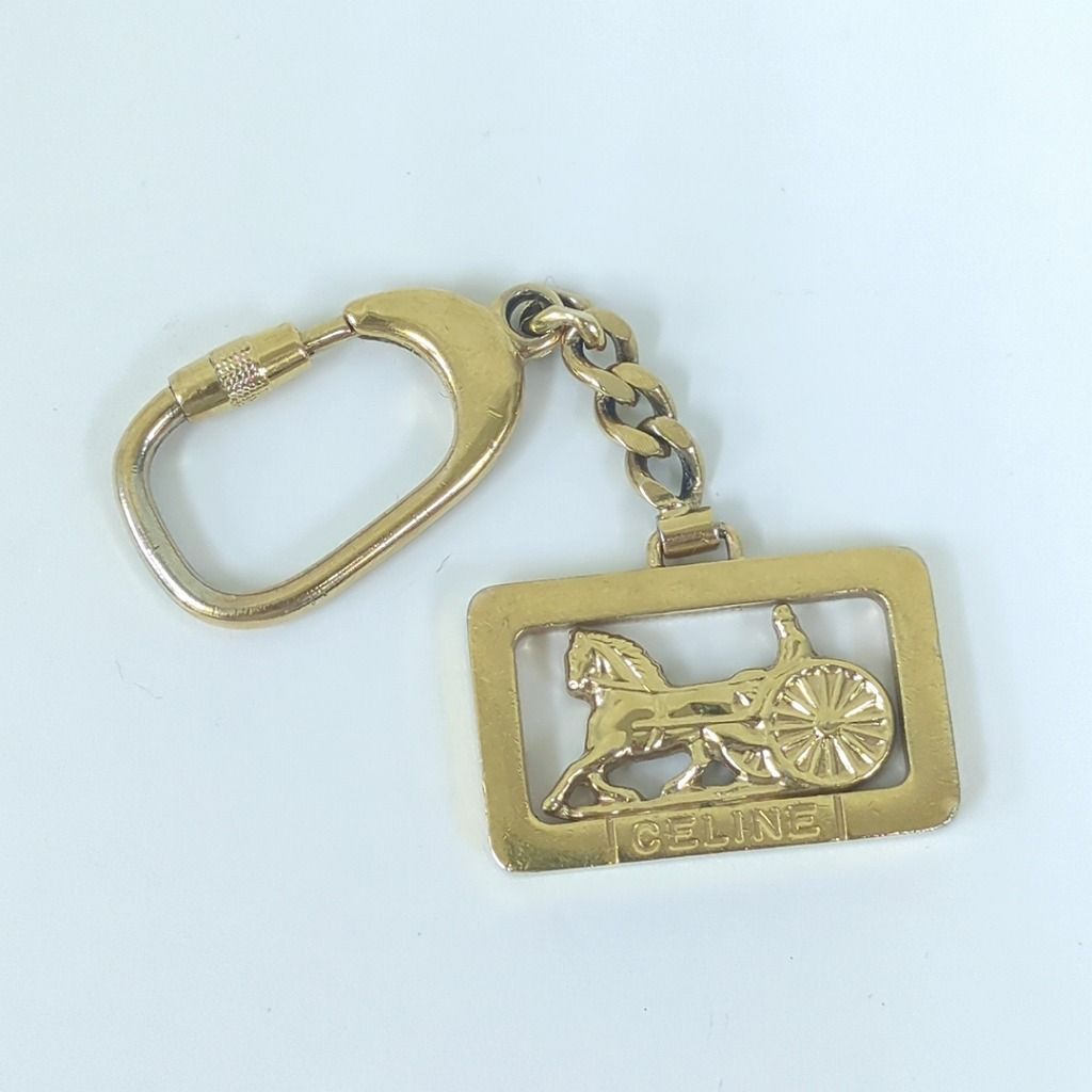 CELINE Vintage Gold キーホルダー　カラビナ　馬車　ロゴ　金 セリーヌ ヴィンテージ 馬車キーホルダー キーリング ゴールド
