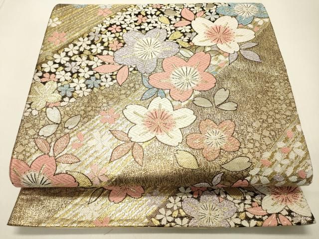 平和屋着物◎西陣 六通柄袋帯 唐織 舞蝶桜楓文 金糸 正絹 逸品