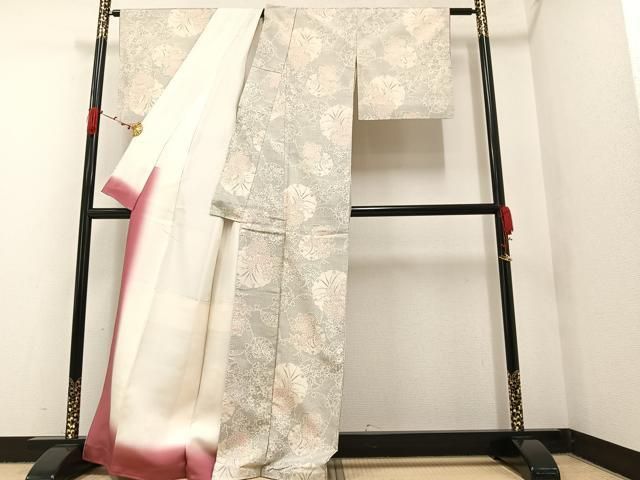 平和屋着物●本場大島紬　白大島　9マルキ　雪輪飾花文　正絹　逸品　AAAW1829ph 平和屋着物○本場大島紬 白大島 9マルキ 雪輪飾花文 正絹 逸品