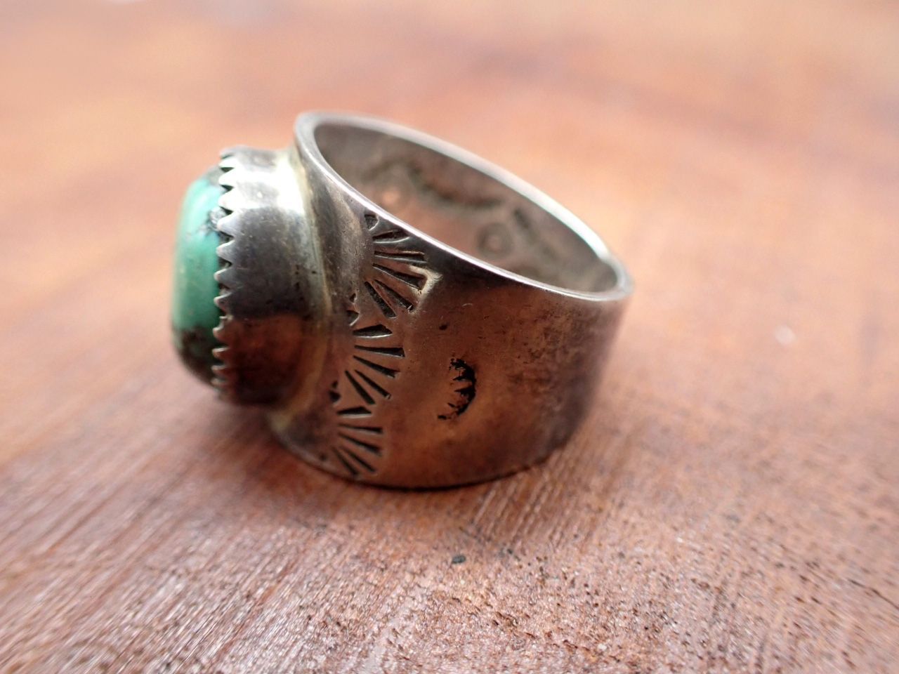 【VINTAGE】INDIAN JEWERLY トルコ石SILVER　RING　１６号-3