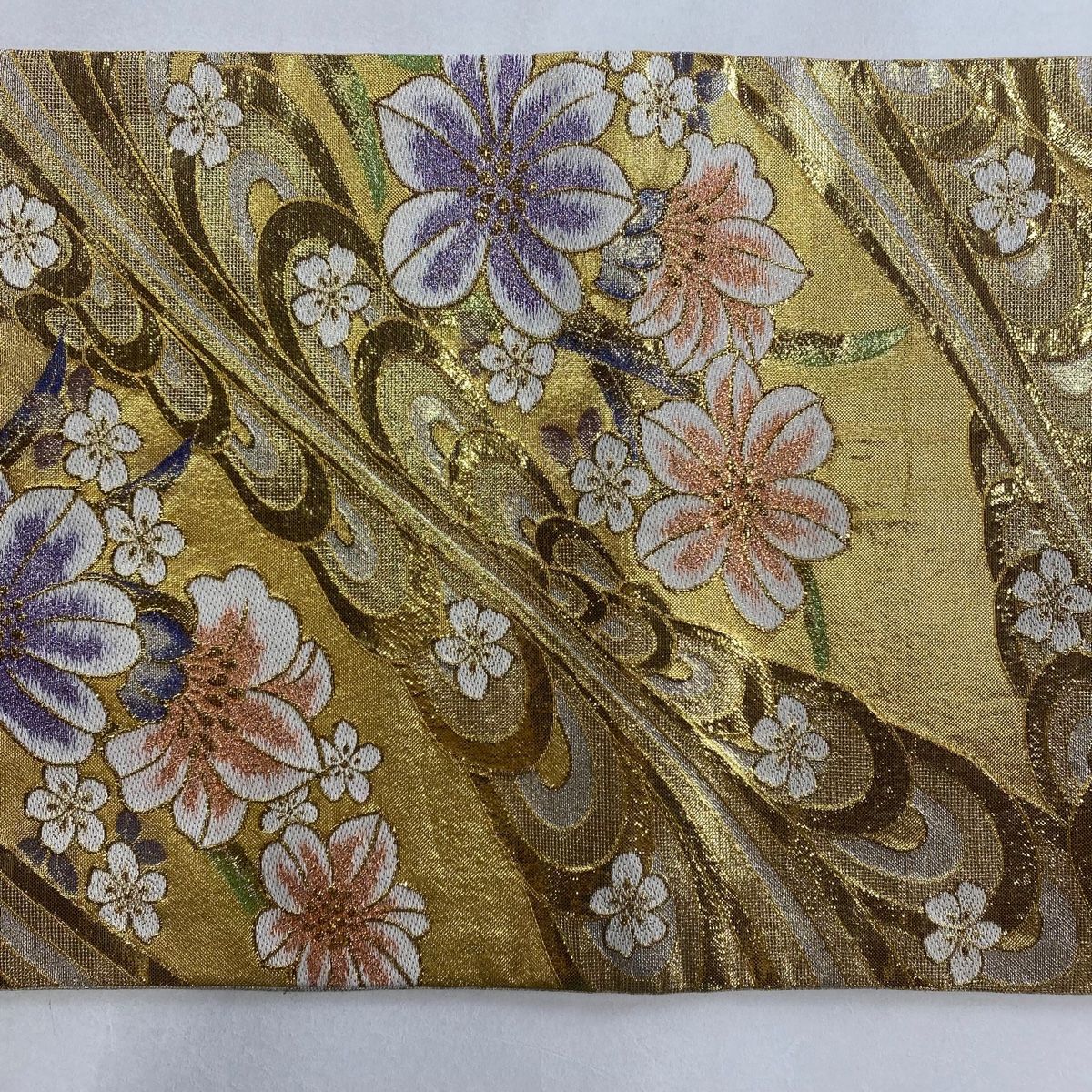 袋帯 秀品 草花 金糸 箔 金色 六通 正絹 【中古】 袋帯 美品 秀品