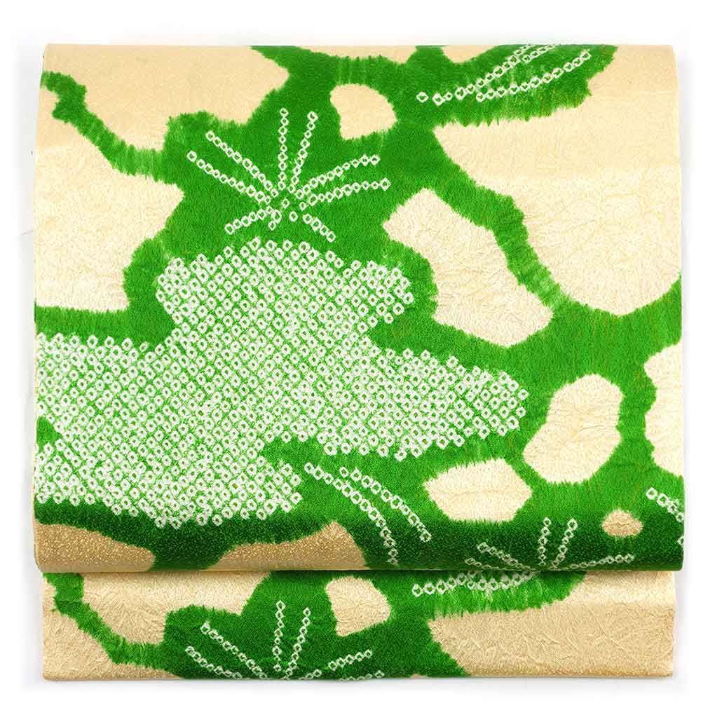 名古屋帯 幅32cm 長さ365cm レディース 絞り 秋冬春用 正絹 シルク ベージュ リメイク リユース リサイクル 呉服のきくや