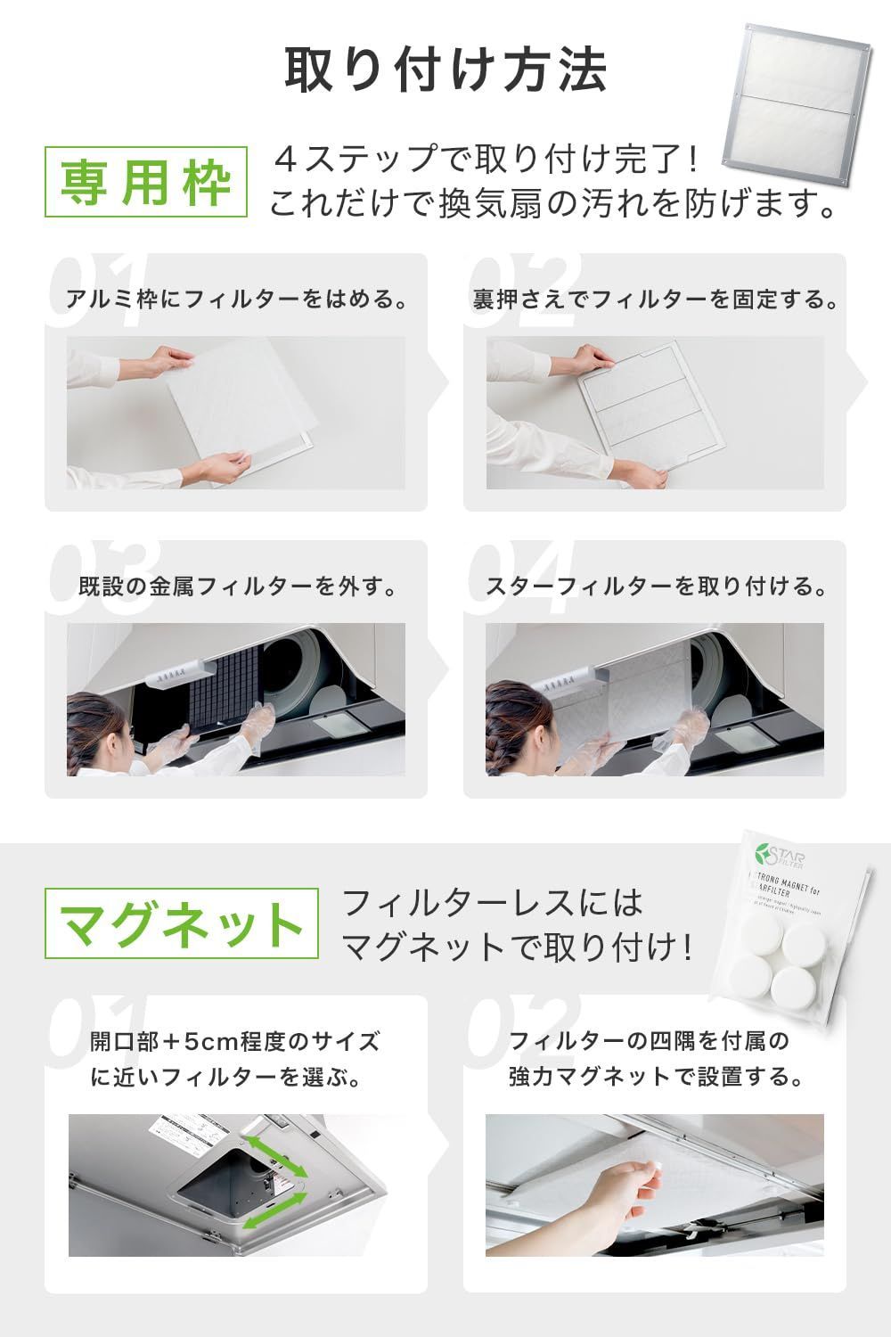 スターフィルター 換気扇フィルター スターターセット 不燃性 高除去率のガラス繊維タイプ 取付枠 交換フィルター 横200 縦250 厚7 mm レンジフードフィルター カバー SFSET 3 0 200250