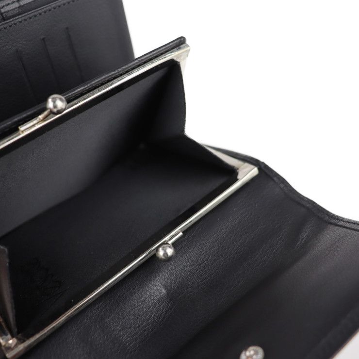 Gianni Versace ジャンニ ヴェルサーチ  財布 三つ折り財布 - レザー   ブラック シルバー金具  がま口 ミディアムウォレット 【本物保証】 Gianni Versace ジャンニ ヴェルサーチ 財布 三つ折り財布 - レザー