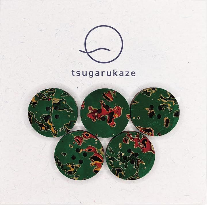 tsugarukaze 津軽塗り ボタン 緑 直径1.8cm｜伝統工芸 唐塗 天然