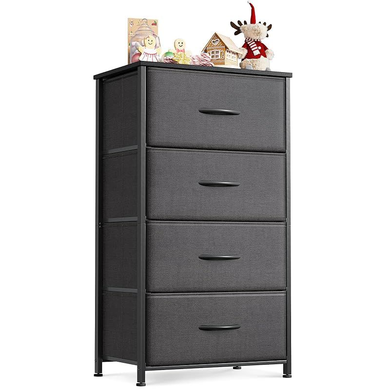 KKL チェスト タンス 衣類収納 収納ケース 引き出し リビング収納 布製 引き出し 衣装ケース 箪笥 転倒防止 低ホルム 安定感 4段 幅40×奥行30×高さ80cm ダークグレー 0