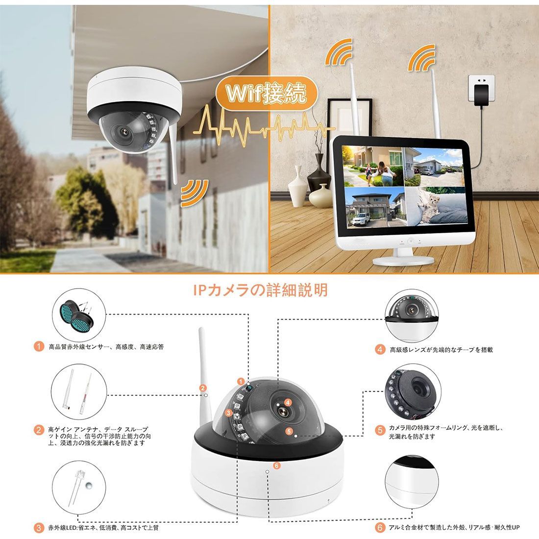 防犯カメラ 屋外 ワイヤレス 500万画素対応 4台セット AI 防犯カメラ 屋外 ワイヤレス 500万画素対応 4台セット AI人体検知