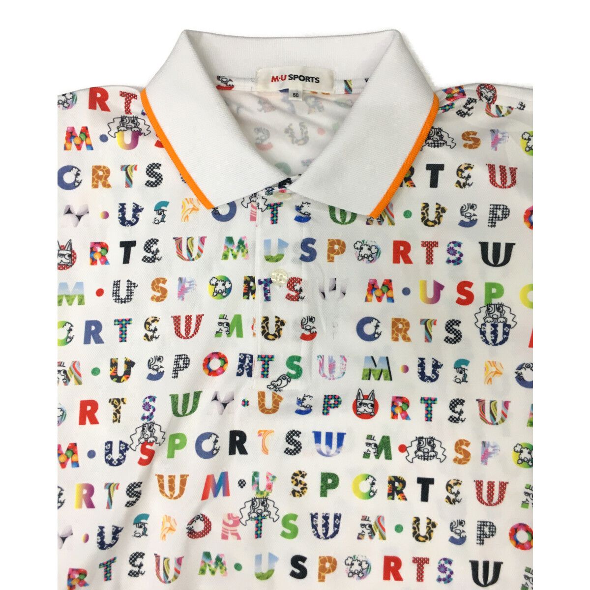 coco 中古 エムユースポーツ MU SPORTS メンズ 半袖ポロシャツ 50(L) 白×カラフル ホワイト ロゴ 中古 メンズ エムユースポーツ MU SPORTS 半袖ポロシャツ 50(L