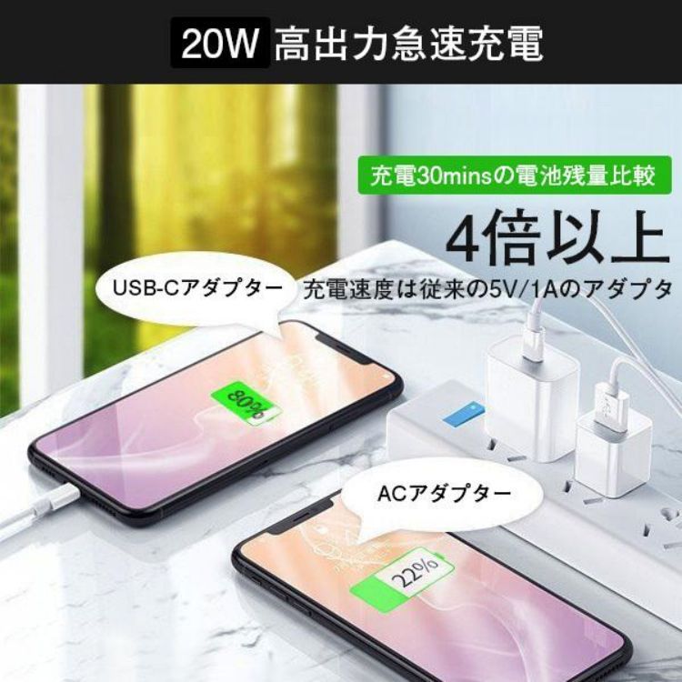 PD充電器 ACアダプター タイプc充電 iphone15充電器 PD急速充電【C to C ケーブル付き】pd20W出力対応ケーブル Android急速充電器 C to ライトニングケーブル