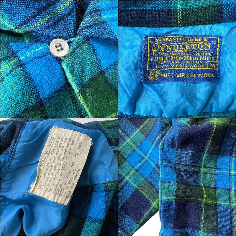 60s Pendleton チェック ループ留め オープンカラー 長袖 ウール