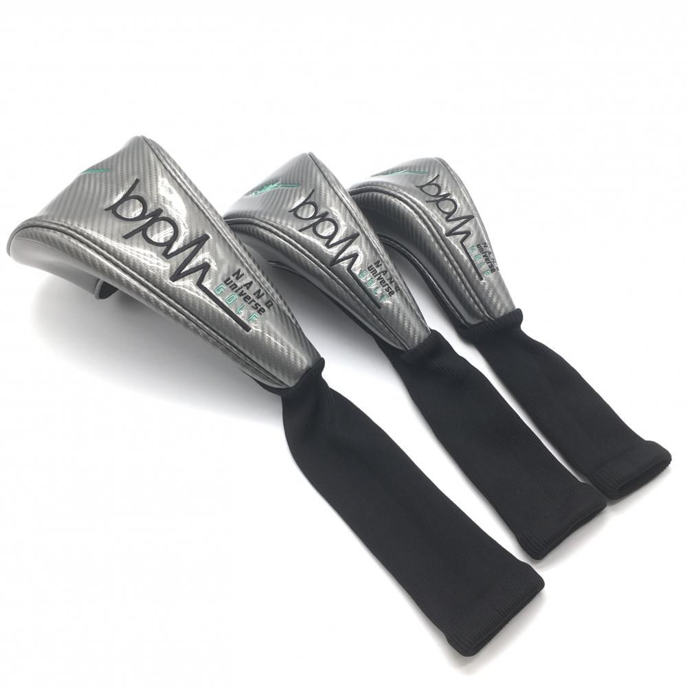 ナノユニバース ヘッドカバー3点セット DR FW UT グレー×黒 エナメル調 ロゴ刺しゅう DR FW UTゴルフ nano universe GOLF