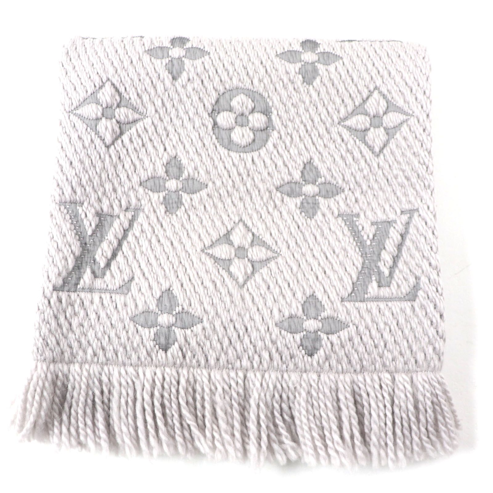 LOUIS VUITTON ルイヴィトン M74742 モノグラム エシャルプ ロゴマニア ウール シルク グリペルル フリンジ付き マフラー イタリア製 メンズ
