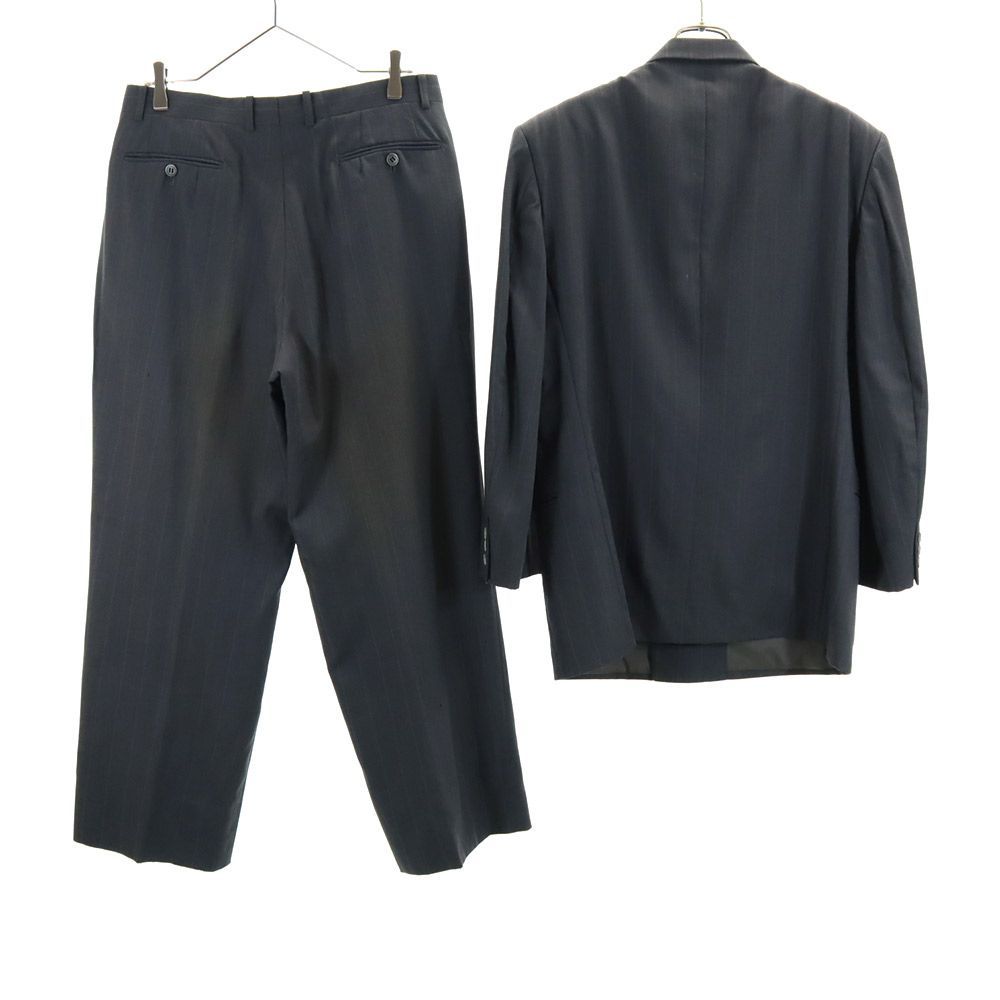 ランバン ウール ストライプ柄 ダブル スーツ 上下 セットアップ M48-35/M48-35-85 グレー LANVIN Studio メンズ 古着 【240306】