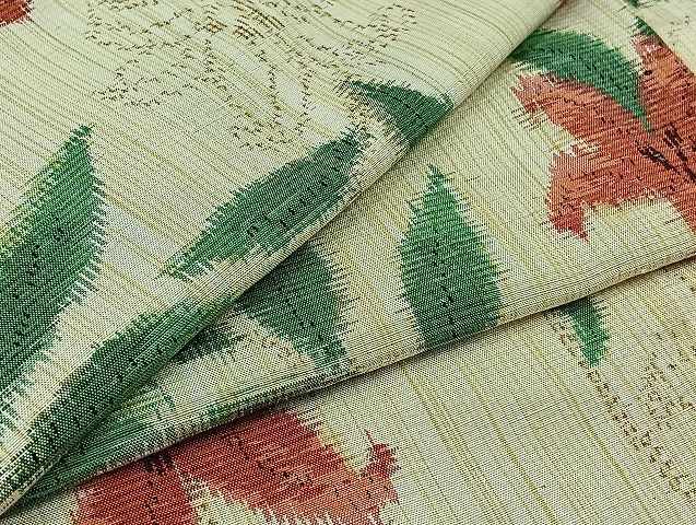 平和屋着物▽上質な紬 単衣 草花文 正絹 AABB5221jh
