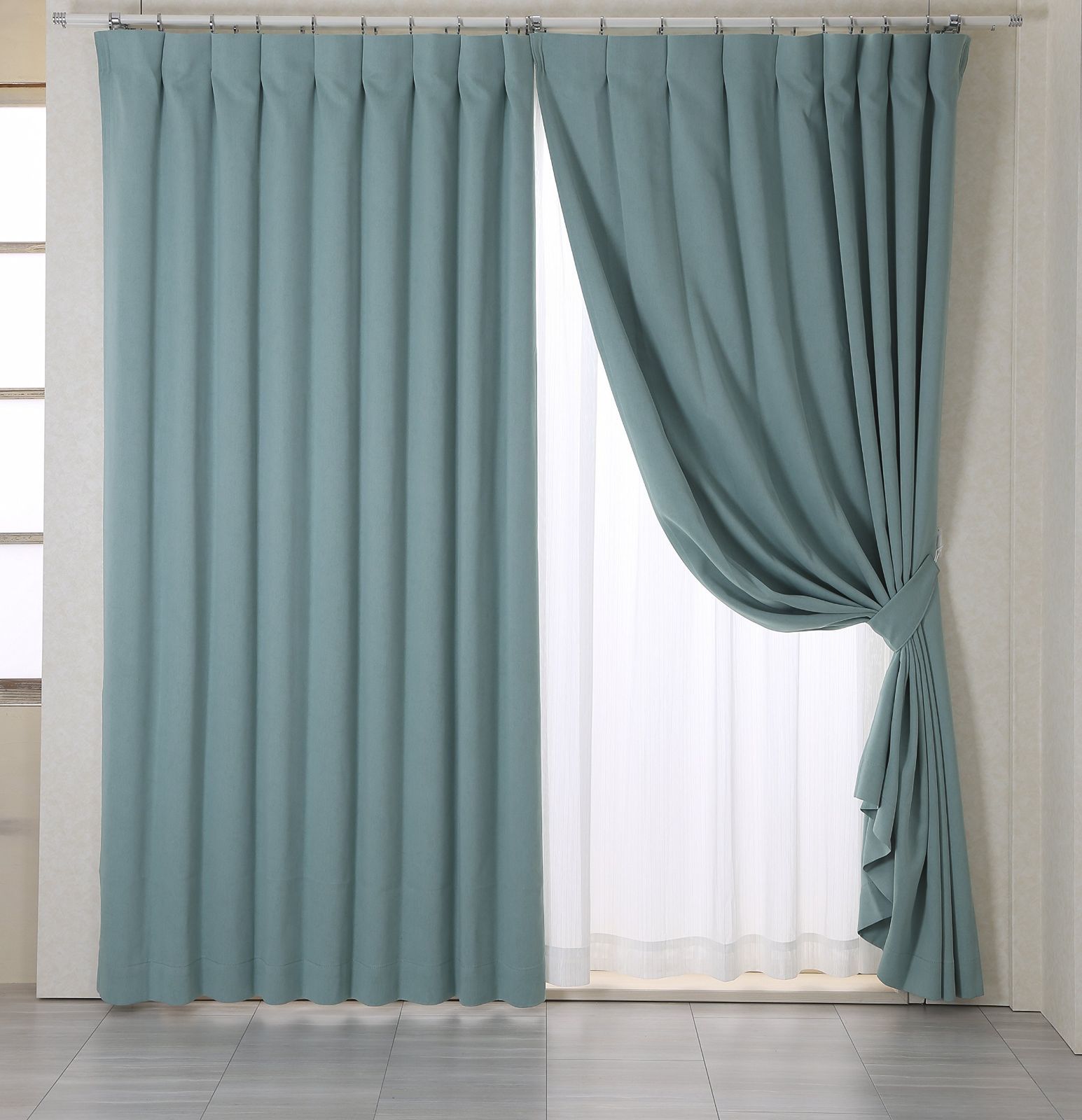 新着商品 防炎 遮光1級 カーテン ドレープカーテン セレクト グリーン 幅60～110cm×丈190cm 厚地2枚組