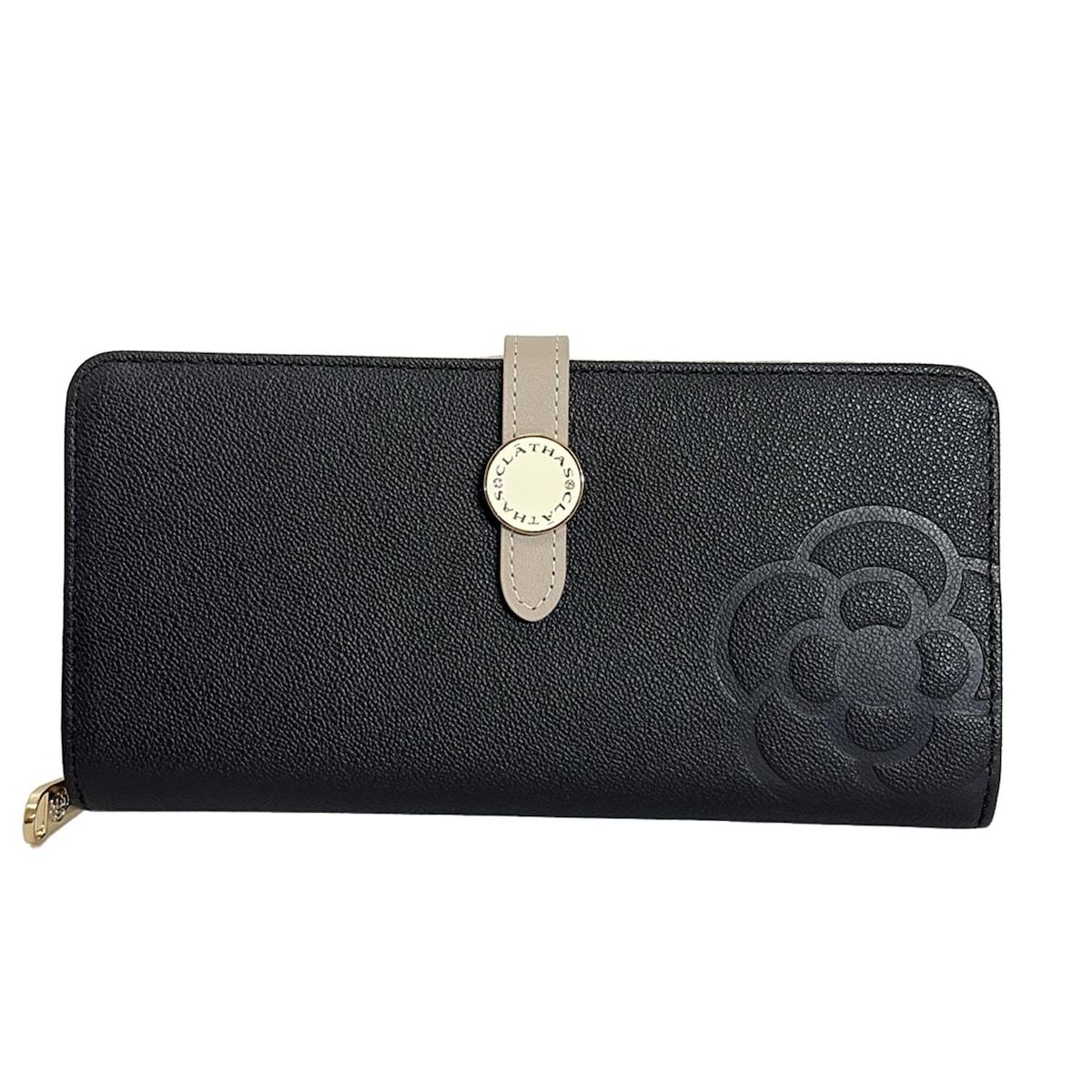 CLATHAS クレイサス 長財布 - 黒×グレーベージュ レザー