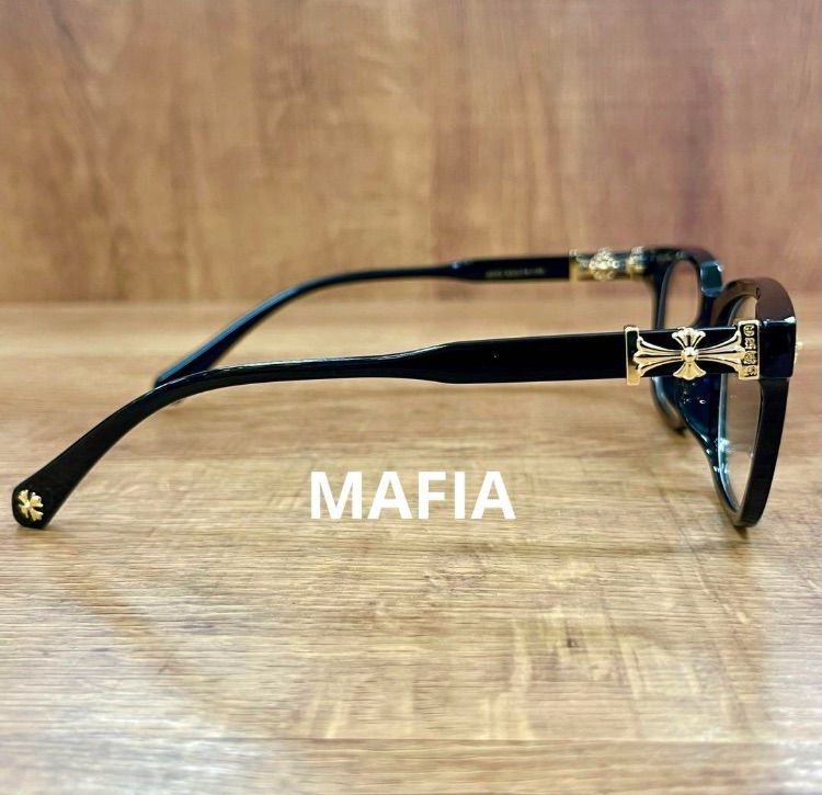 Gold 伊達メガネ ブラックフレーム ゴールド装飾 黒縁眼鏡 サングラス 