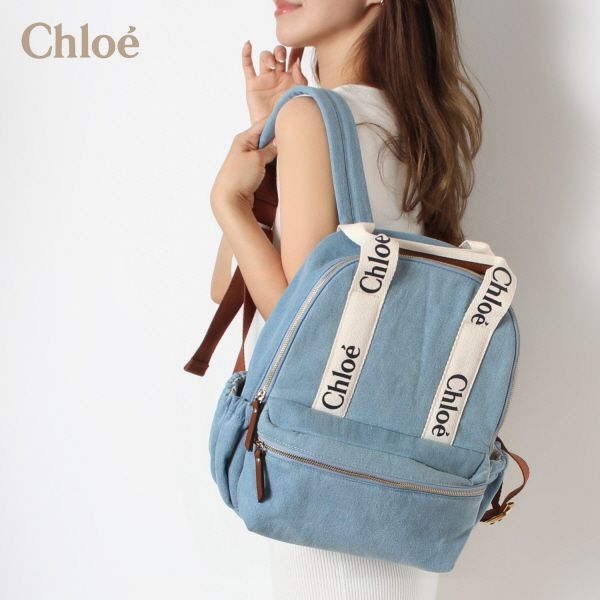 24SSモデル クロエ Chloe  コットンデニム リュック バックパック【DENIM BLUE】 C20044  DENIM BLUE/【2024SS】l-bag