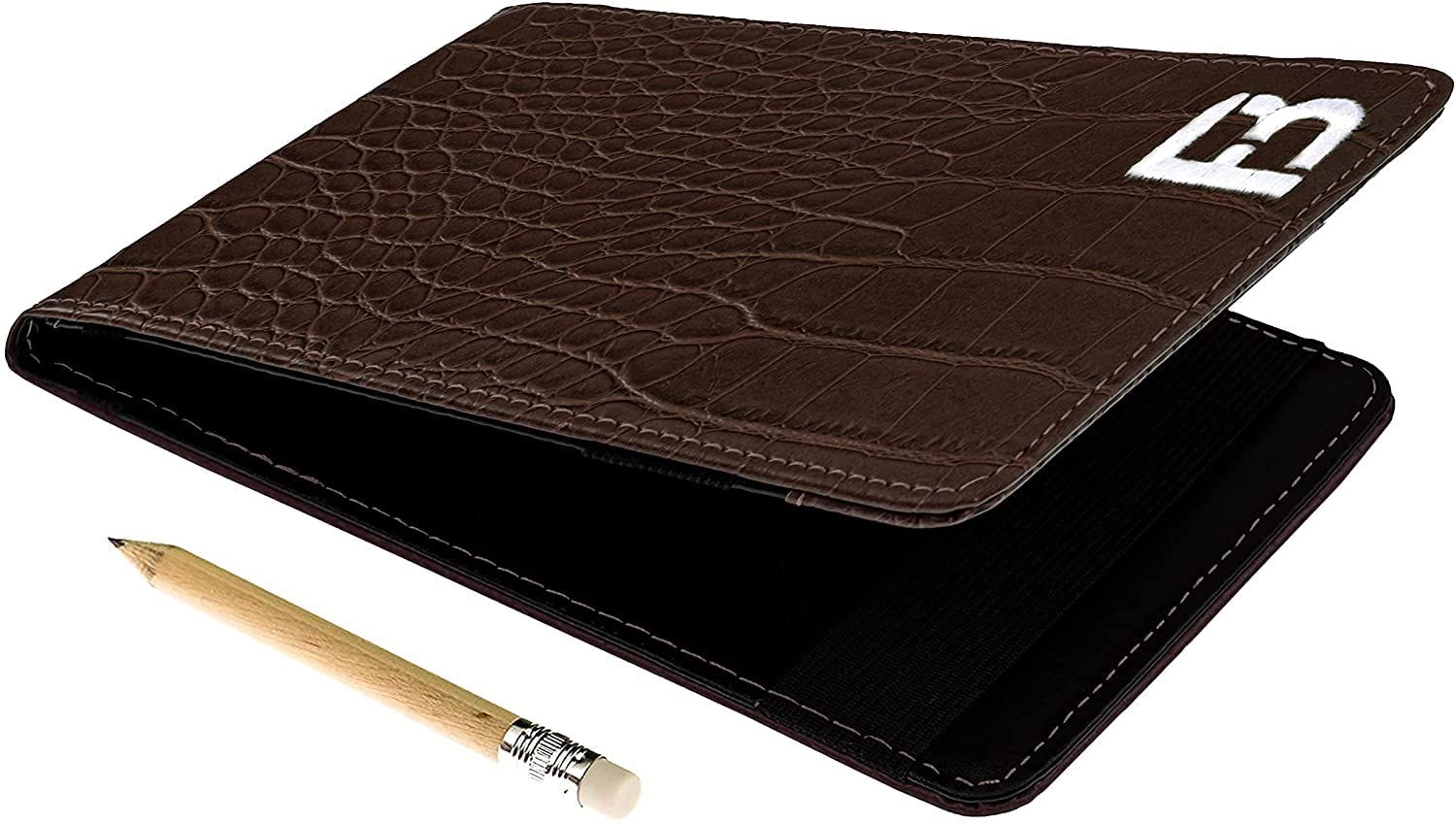 Fuzzy Bunkers 高品質レザーゴルフスコアカードホルダー ヤーデージブックカバー 無料ゴルフペンシルとダウンロード可能なPDFスタットトラッカーシート(ブラウン) [ブラウン]
