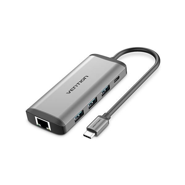VENTION 多機能 PDドッキングステーション USB-C to HDMI|USB3.0*3|RJ45|TF|SD 0.15M メタルタイプ グレー CN-8085