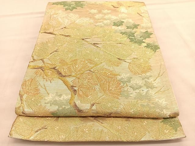 平和屋着物◎六通柄袋帯 唐織 松楓文 金銀糸 正絹 逸品