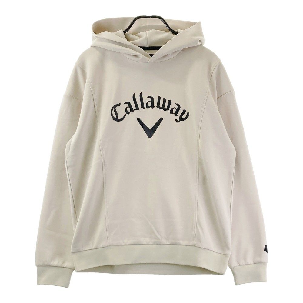 サイズ：L CALLAWAY キャロウェイ  ビッグロゴプリント 長袖パーカー  ベージュ系 [240101381578] ゴルフウェア メンズ ストスト サイズ：L CALLAWAY キャロウェイ ビッグロゴプリント 長袖