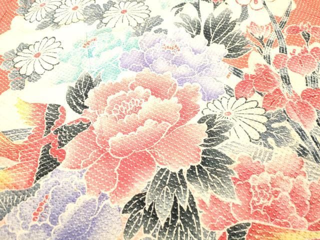 平和屋着物○名門 藤娘きぬたや・総絞り 振袖 総絞り 花鳥文 正絹 逸品  