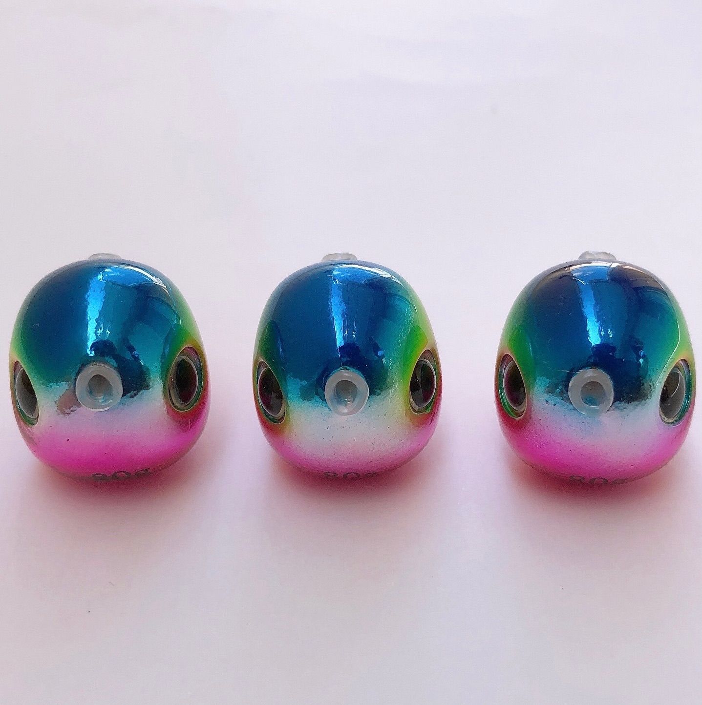 鯛ラバ用のオリジナルカラー レインボーのタングステンジグへッド