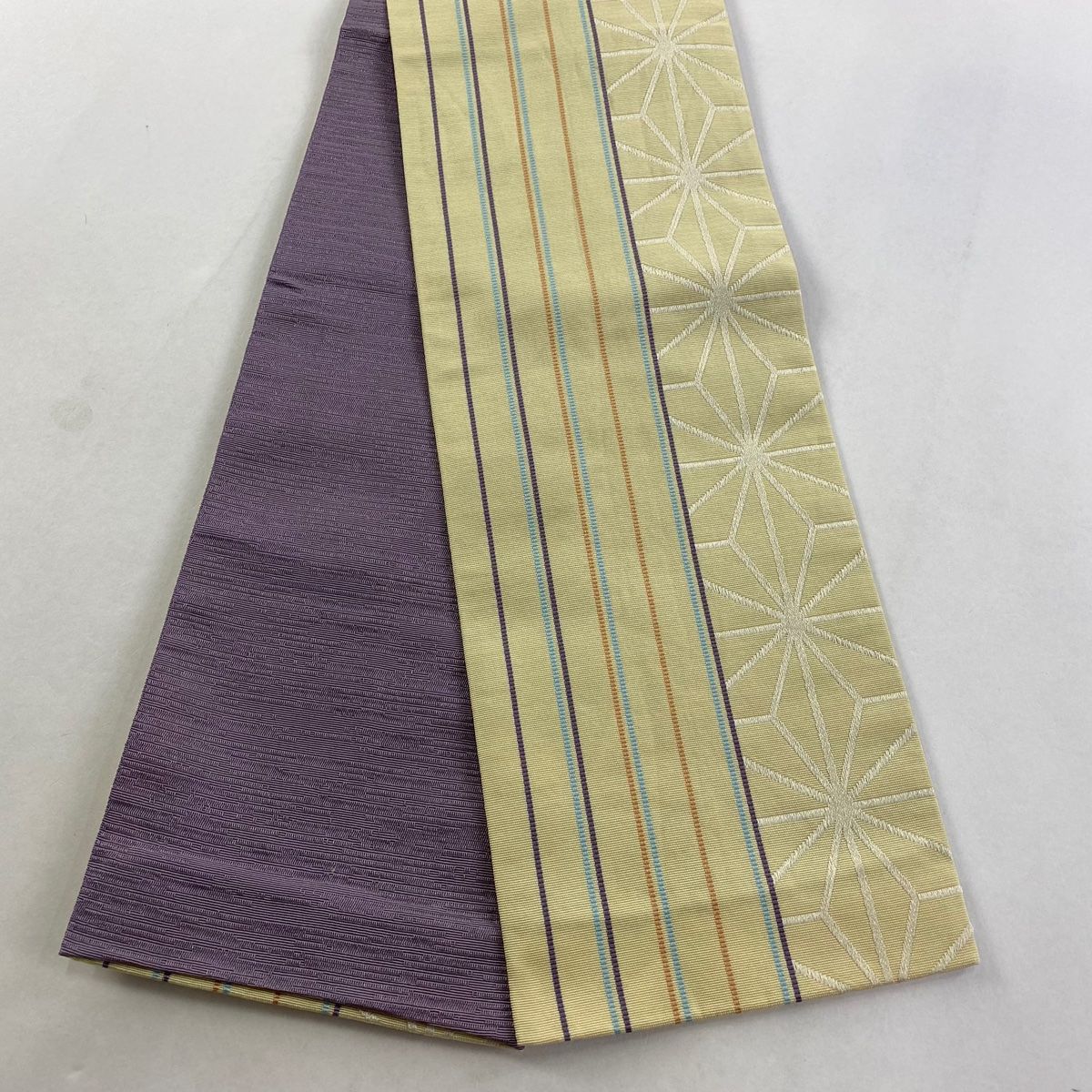 半幅帯 優品 麻の葉 縞 クリーム 化繊