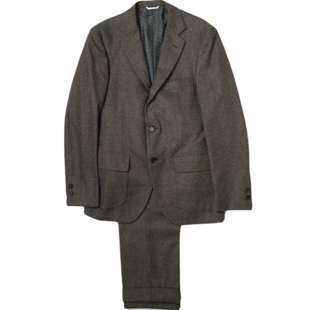 KENNETH FIELD ケネスフィールド BIRDS EYE WOOL FLANNEL SUITS 60s SPORTS COAT - TRIM TROUSER 1P JK 36 |PT 31 BROWN スーツ セットアップ FOX BROTHERS