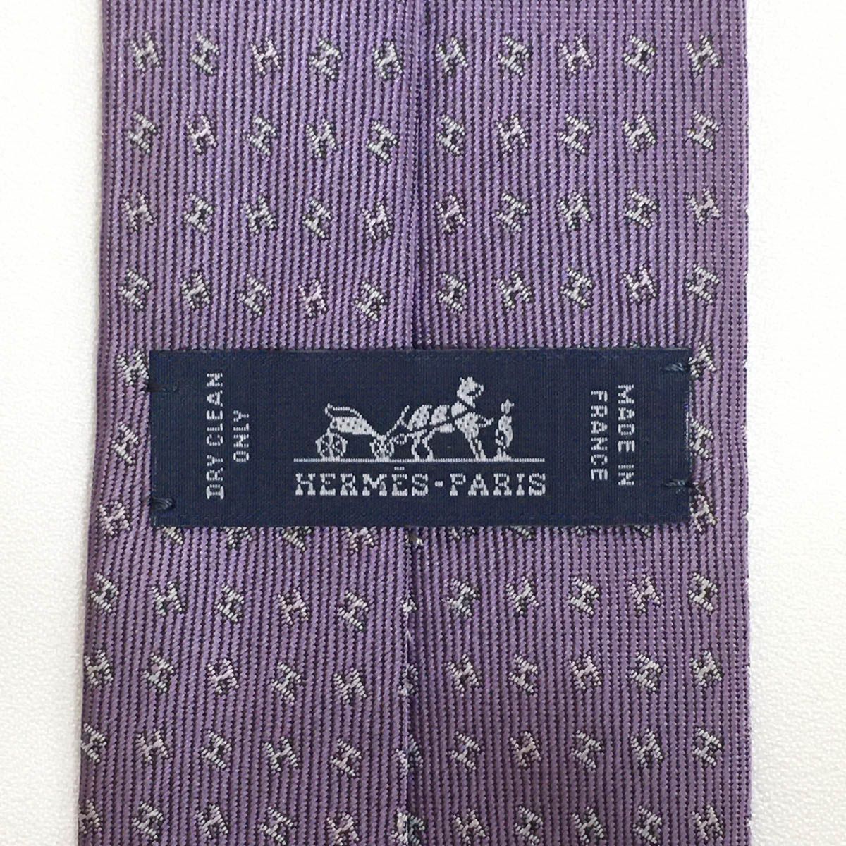 美品 エルメス HERMES ネクタイ シルク100% フランス製 パープル
