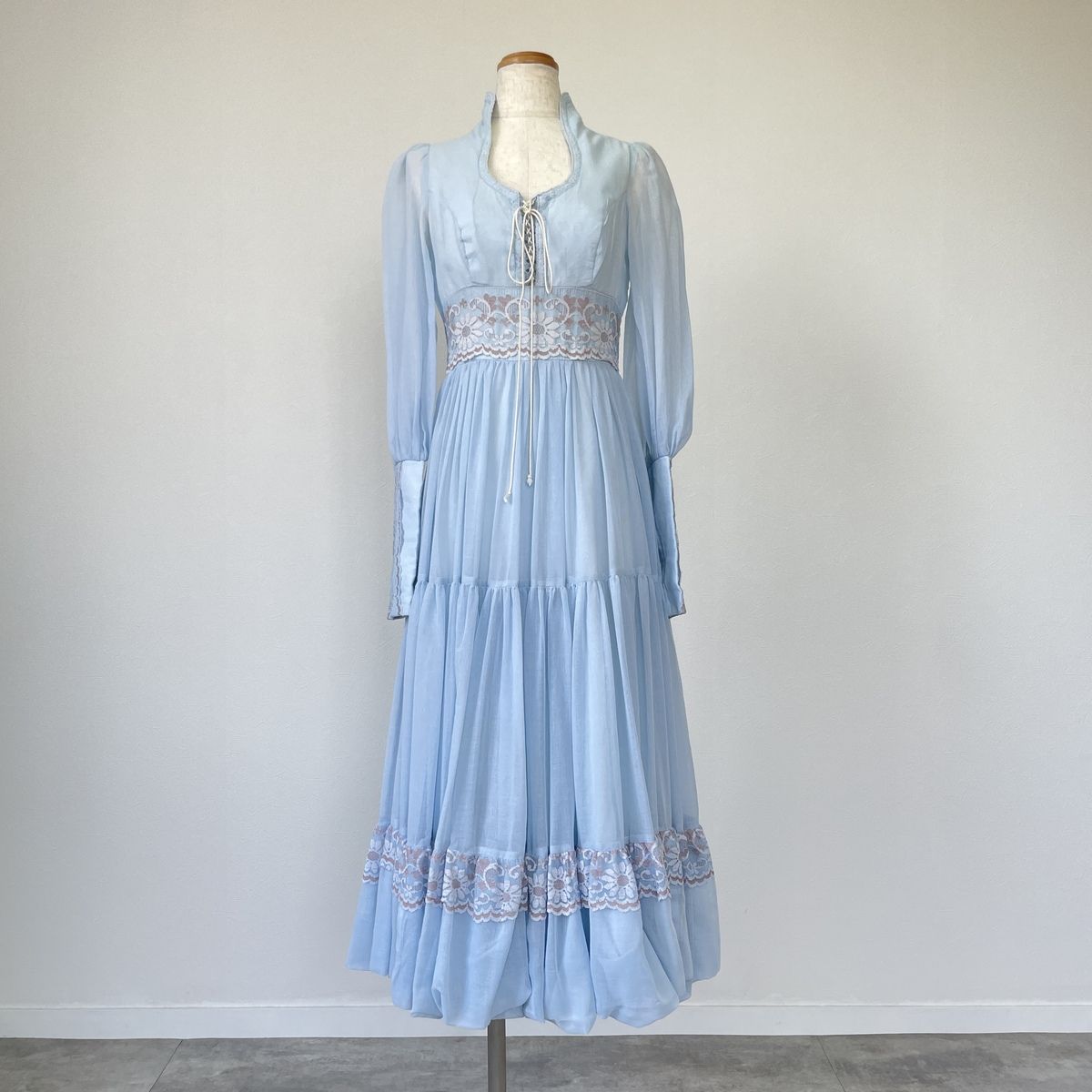古着 70年代 ガンネサックス GUNNE SAX Jessica レースアップ 長袖 フ ワンピース レディースS相当 ヴィンテージ|eva000650