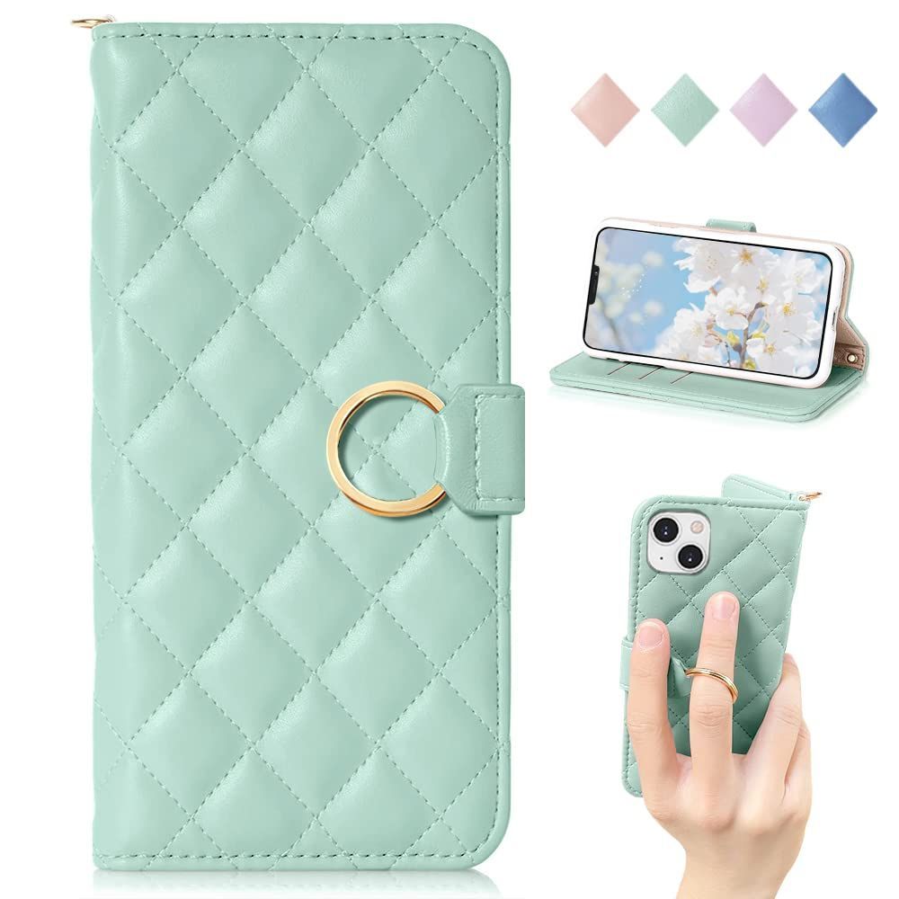 MAGICASE For iPhone13 ケース 手帳型 人気 アイフォン 13 チェック柄 刺繍 あいふぉん13 手帳カバー カード収納 アイフォン13 保護ケース リング付き おしゃれ あいふぉん13 カバー 可愛い 財布型レ