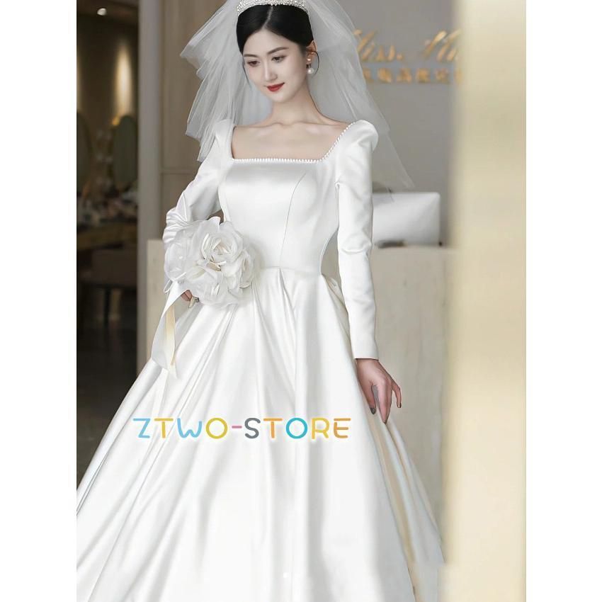 ウェディングドレス 袖あり 長袖 ウェディングドレス 大きいサイズ 3L 4L 小さいサイズ ウェディングドレス 二次会 シンプル 上品 バックリ