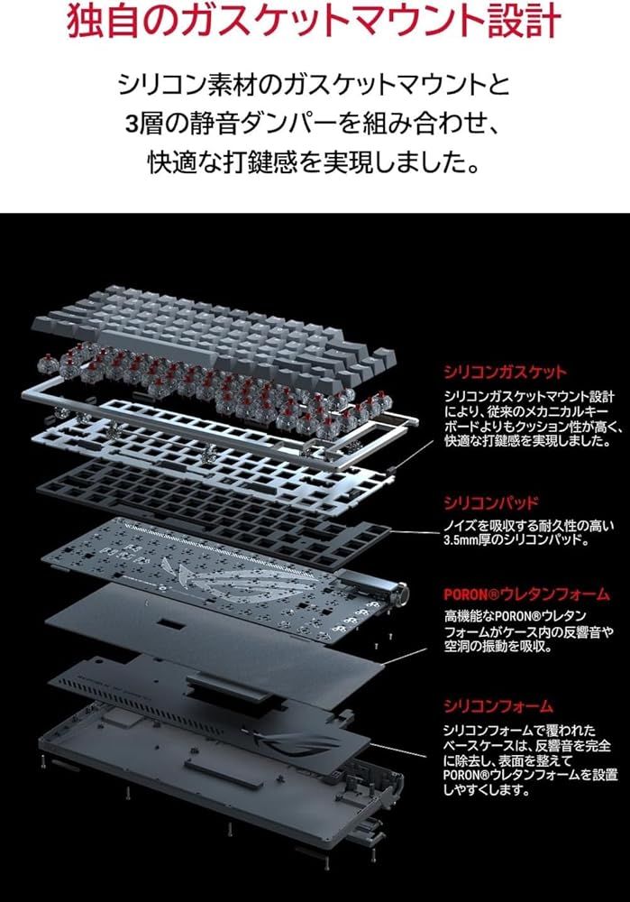 ASUS ゲーミングキーボード ROG Azoth Moonlight White 75 シリコンガスケット構造 3層消音設計 キーボード ROG NX熱交換プレルーブ軸