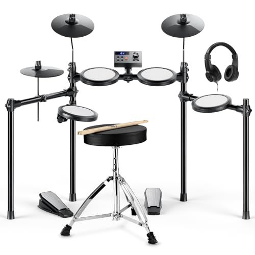 Donner 電子ドラム 折りたたみ メッシュ 子供 初心者 ドラムセット 静音 調整 2way給電 MIDI機能 ドラムスローン スティック ヘッドホン ペダル オーディオケーブル ホルダー 150種音色 15種ドラムキット 自宅練習 日本語説明書付mp