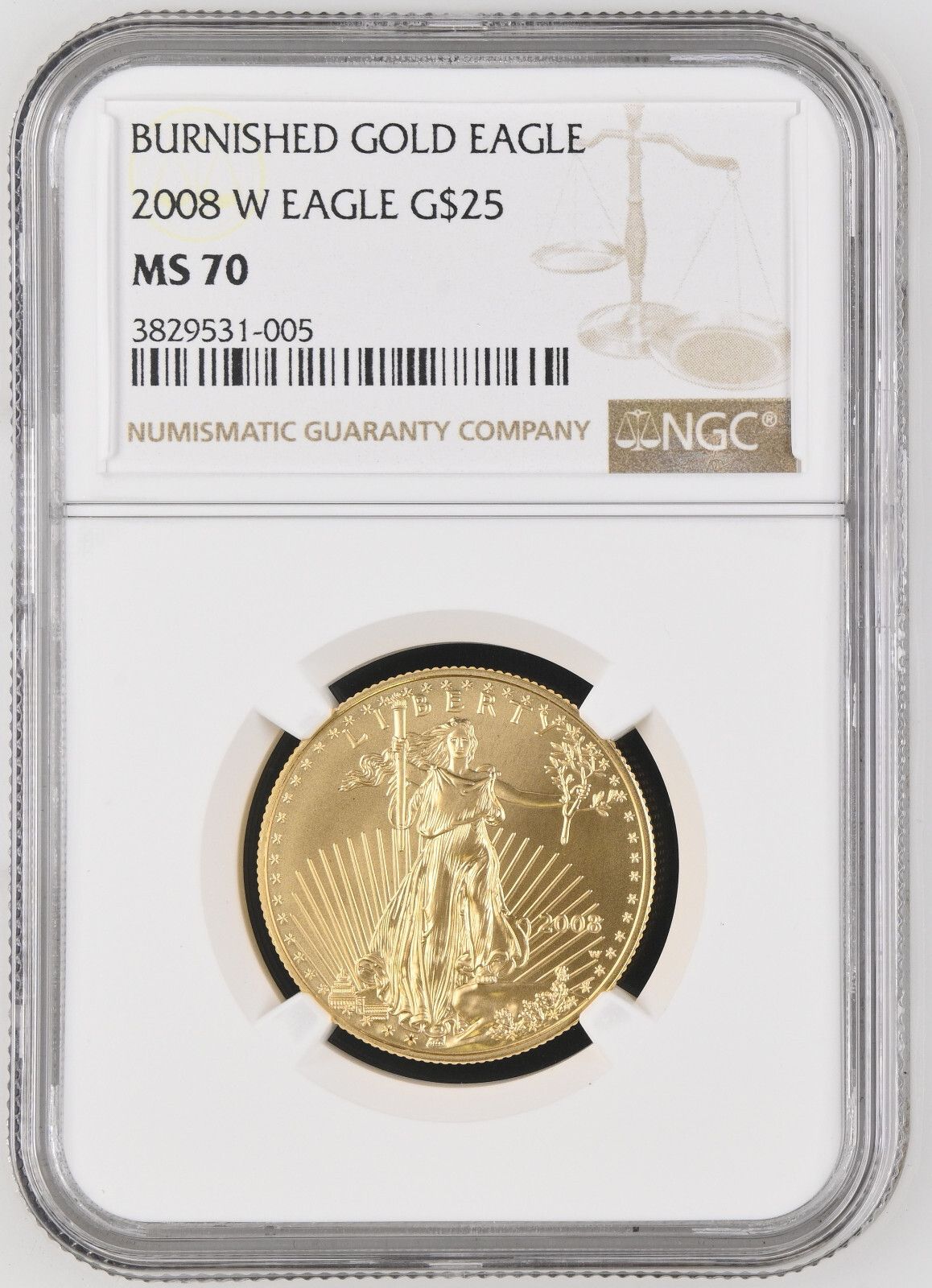 2008 W $25 1|2 Oz G American EAGLE Burnished Uncirculated Coin NGC MS70 GEM