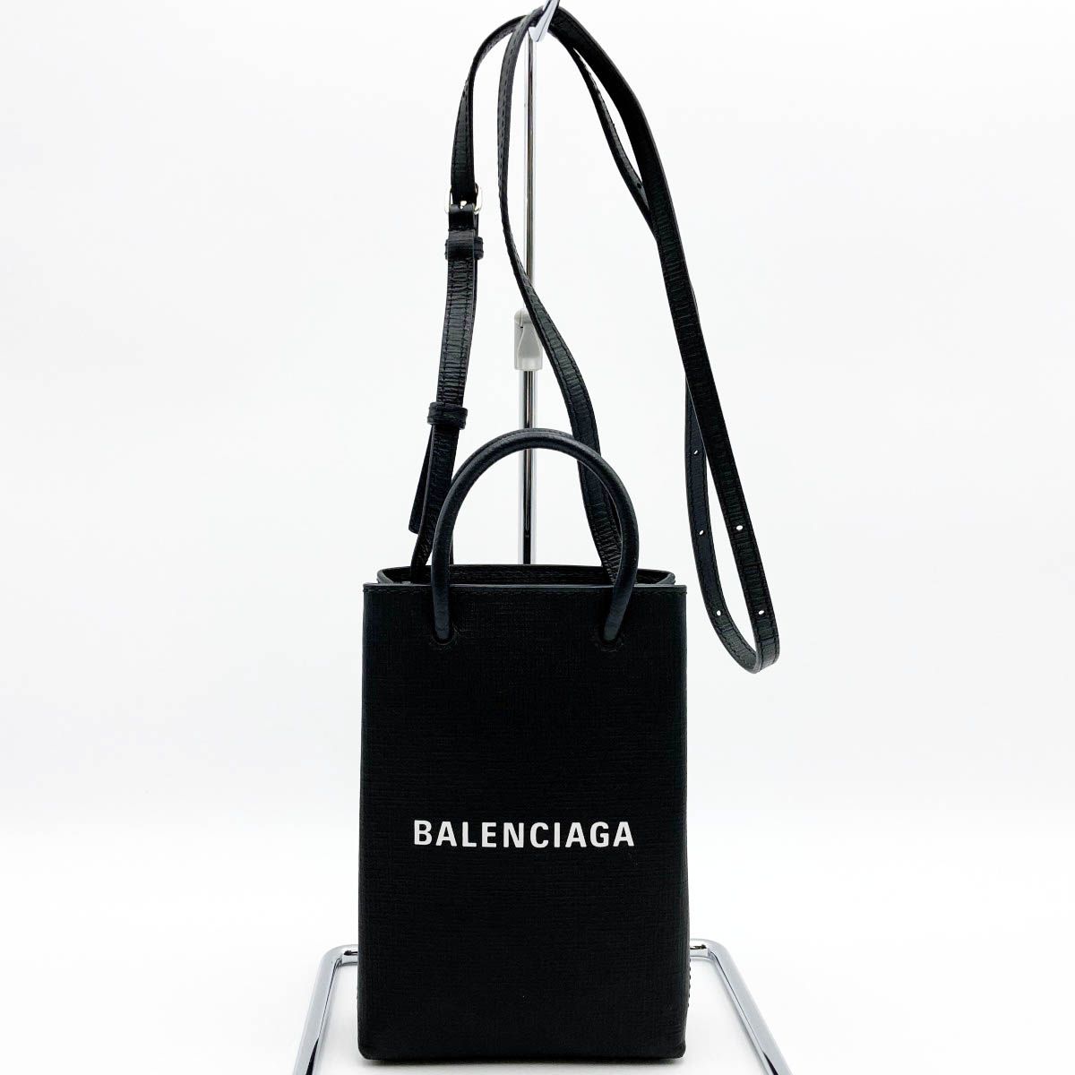 超美品 BALENCIAGA バレンシアガ ショルダーバッグ ミニバッグ 斜め掛け バッグ ロゴ ブラック レザー レディース メンズ ファッション  USED - メルカリ