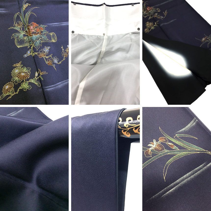 単衣訪問着：梅・菖蒲・橘・菊・御所車・淡いブルー：正絹：美品：M49 単衣訪問着：梅・菖蒲・橘・菊・御所車・淡いブルー：正絹：美品