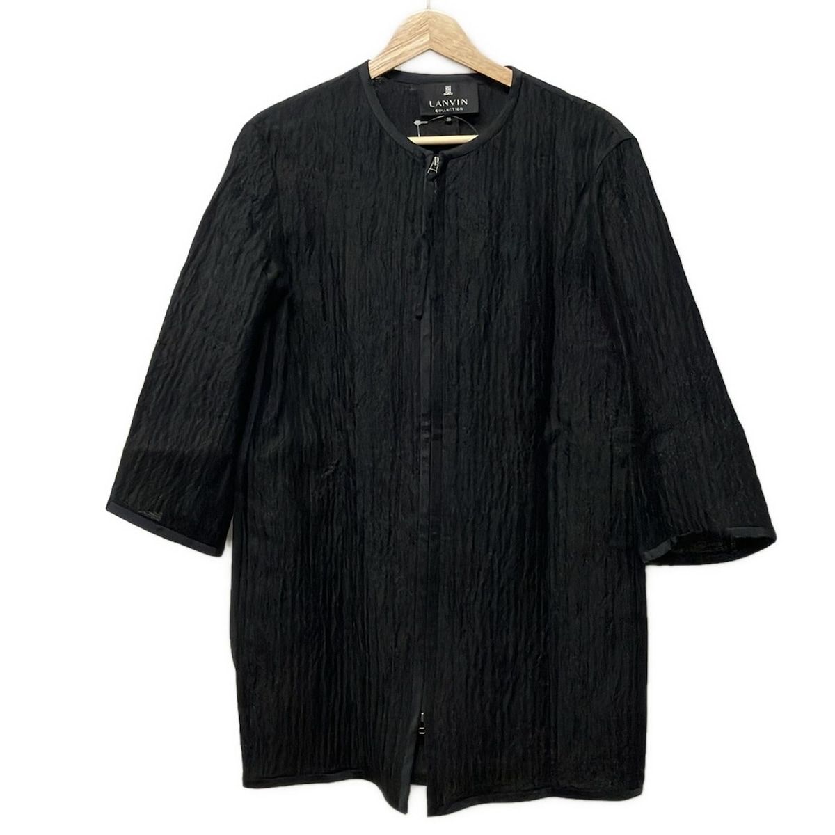 LANVIN COLLECTION ランバンコレクション コート サイズ36 S レディース - 黒 長袖|麻混|シルク混|ジップアップ|メッシュ|春|秋
