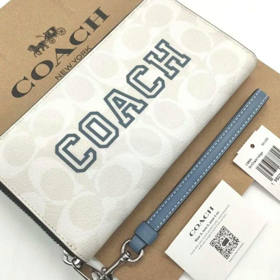 COACH] コーチ シグネチャー柄 ラウンドジップ 長財布 CB856（ホワイト 