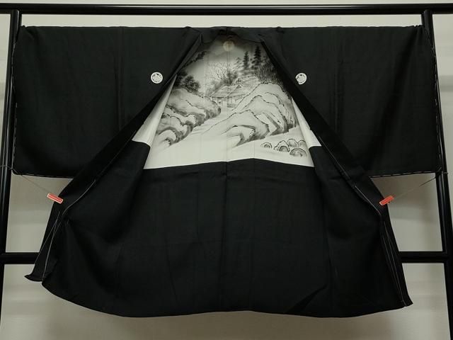 平和屋着物＃男性 長羽織 黒紋付き キングサイズ 正絹 逸品 CAAT5769id