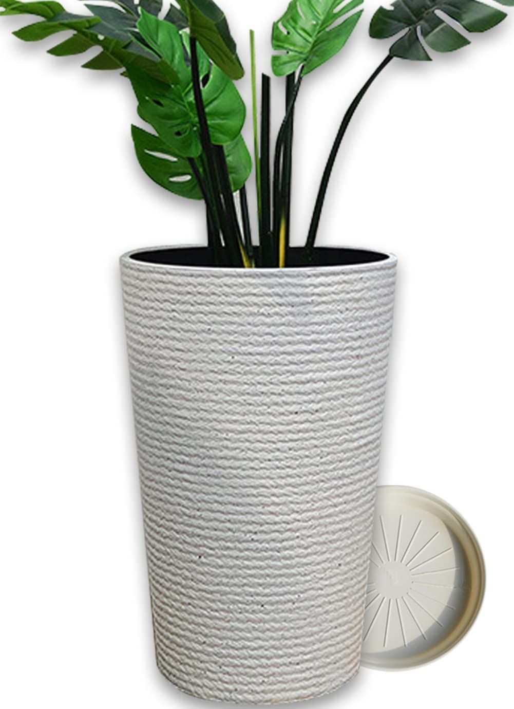 Size ホワイト 高さ52cm _Color 1個当たり Floralies プランター 大型 おしゃれ 受け皿付き 植木鉢 大型 軽量 屋内 屋外用 プランター 深型 高さ52cm 排水穴付き 観葉植物 鉢 植木鉢 高さ52cm ホワイト