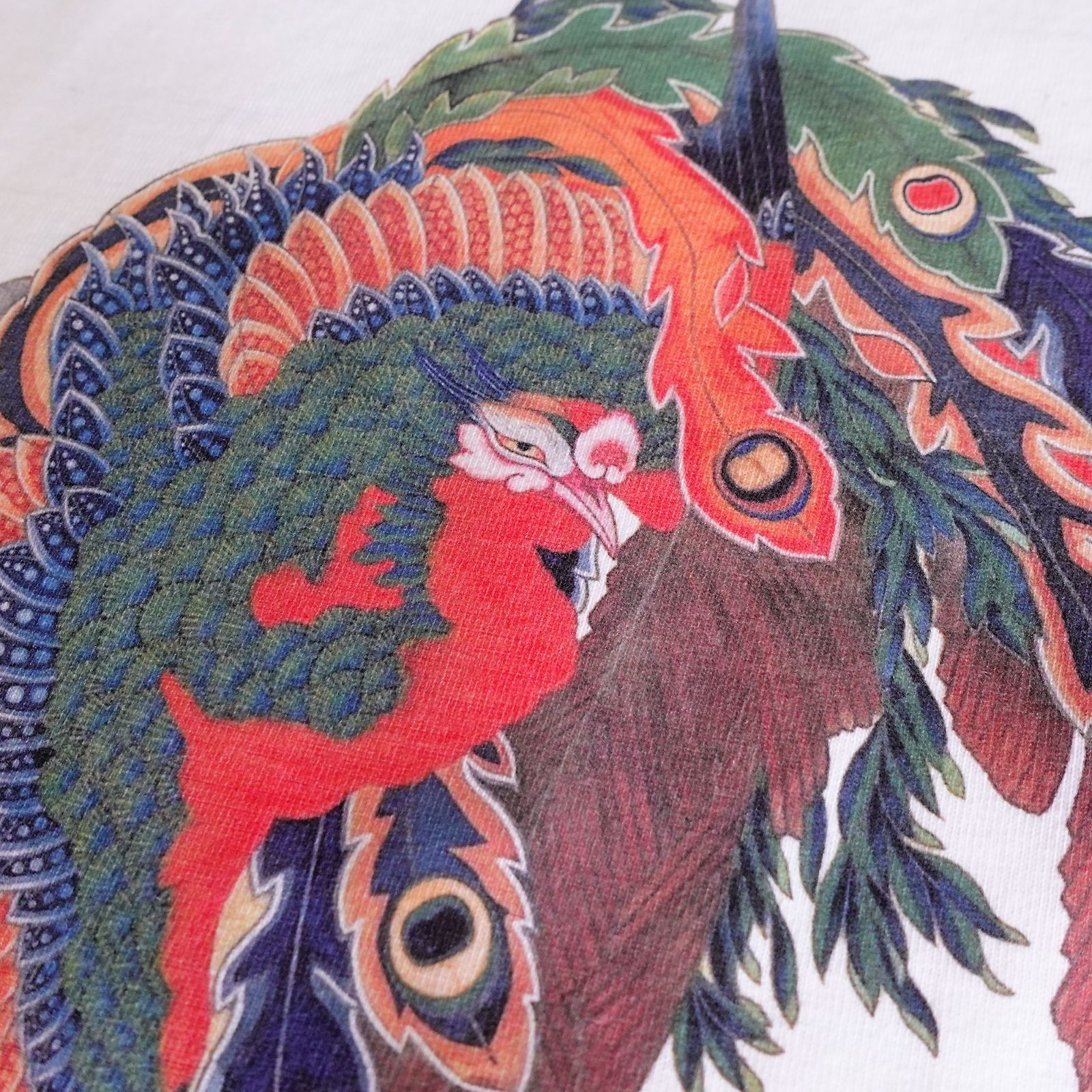 絵画 hanatumi 八方睨み鳳凰図 / 葛飾北斎 バックプリント 半袖 白 Tシャツ