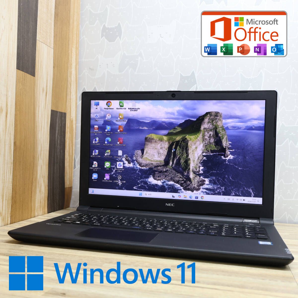 美品 高性能7世代i3！500GBVRL23F Core i3-7020U Webカメラ Bluetooth Win11 MS Office 中古品 ノートPCP80434