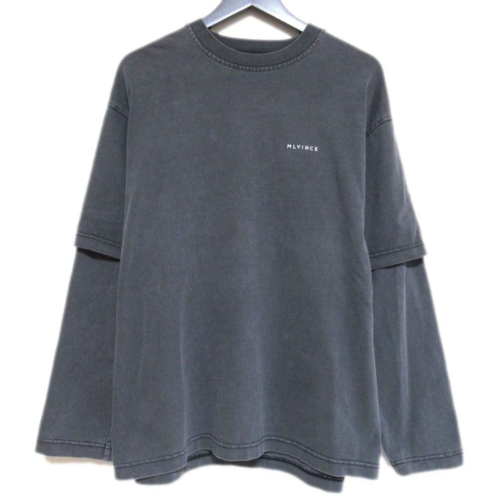 美品 23AW MLVINCE メルヴィンス Layered Vintage Cut And Sew Long Sleeve Tee 長袖 レイヤードTシャツ M チャコールグレー メンズ 古着 中古 USED