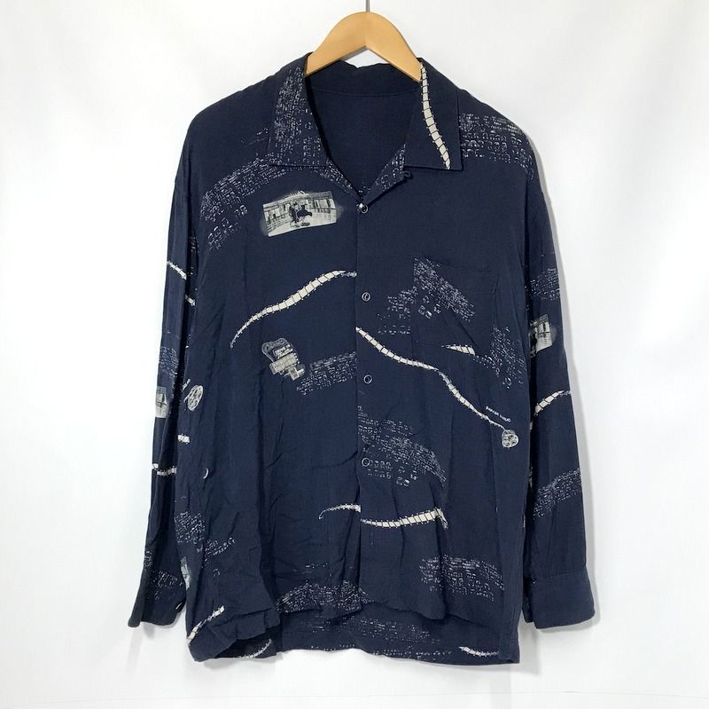 Porter Classic ALOHA LONG SHIRT 月夜の黒 アロハ ロングシャツ 長袖 総柄  古着 メンズ Sサイズ ポータークラシック トップス A11088◆