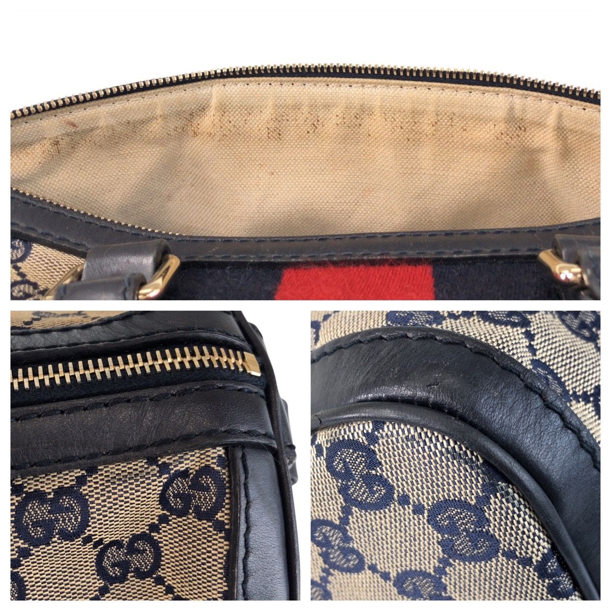美品 GUCCI グッチ シェリーライン ネイビー ベージュ ゴールド金具 GG