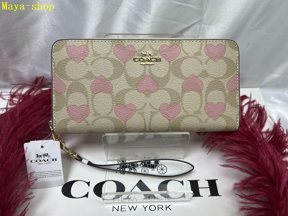 コーチ COACH 長財布 財布  ロング ジップ アラウンド ウォレットシグネチャー キャンバスハート プリント ライトカーキ/チョークマルチ CQ147  A340プレゼント 財布 レディース 新品未使用 ブランド 12